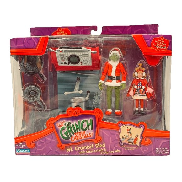 New Playmates How Grinch Stole Xmas Mt Crumpit Sled Santa Grinch